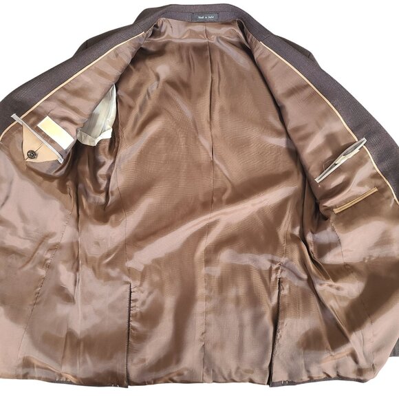 Michael Kors Men's Brown With Blue Stripe Wool Blazer Jacket Size 38R - Picture 3 of 13